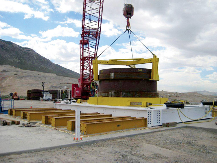 gantry system designed by frontier-kemper to install mine shaft steel lining