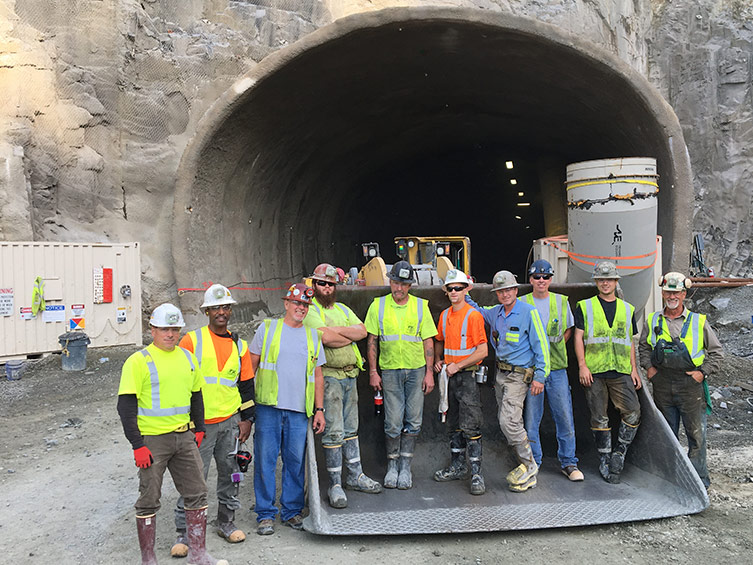 Frontier-Kemper mine tunnel crew at Inter-Quarry tunnel east pit entrance