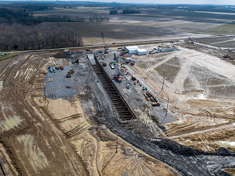 aerial view of poplar grove mine slope construction