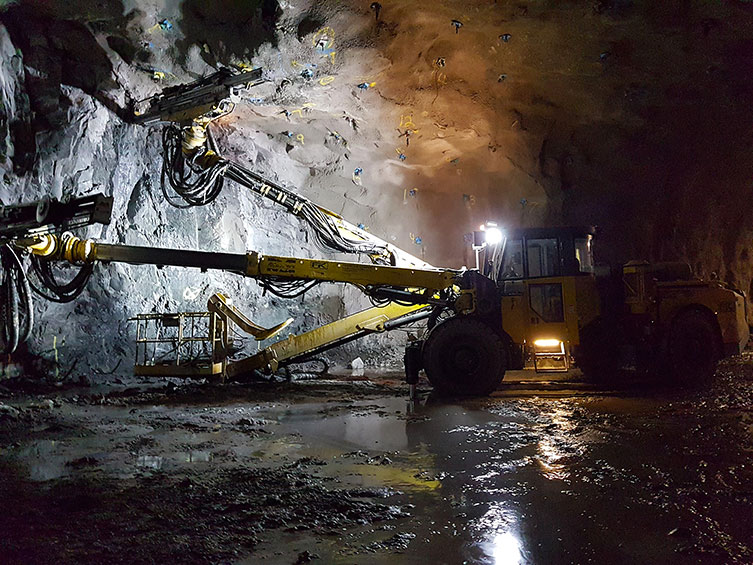 drill jumbo at work underground at john hart