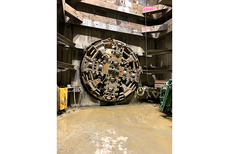 Earth Pressure Balance EPB Tunnel Boring Machine TBM (Luciana) hole-through at LADWP Upper Reach Unit 7 water tunnel project in Burbank.