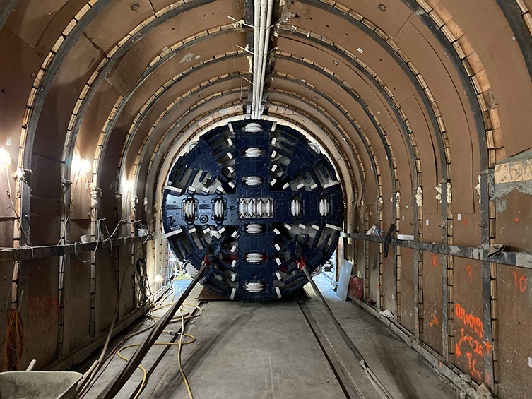 Earth Pressure Balance EPB Tunnel Boring Machine TBM (Luciana) launching at LADWP Upper Reach Unit 7 water tunnel project in Burbank.