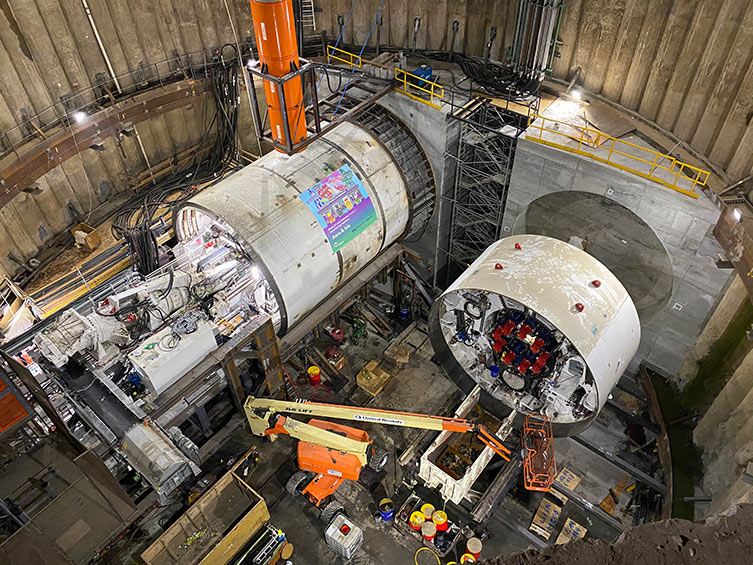 LA Metro Purple Line 3 tunnel boring machine TBM assembly near VA hospital