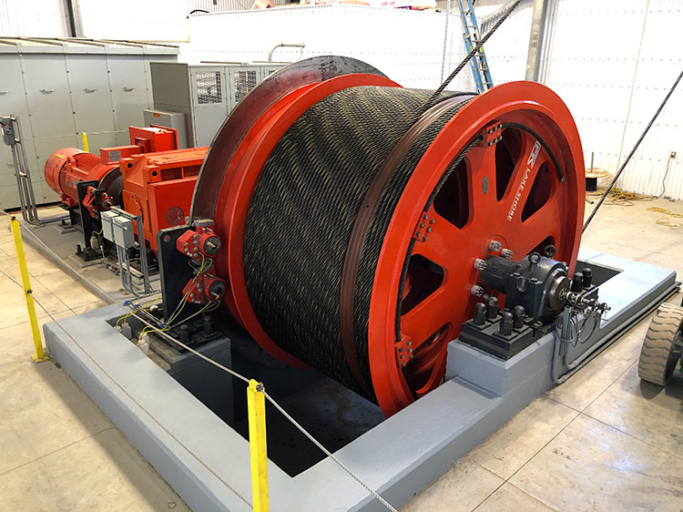 FKC-Lake Shore over under production hoist installation at a salt mine