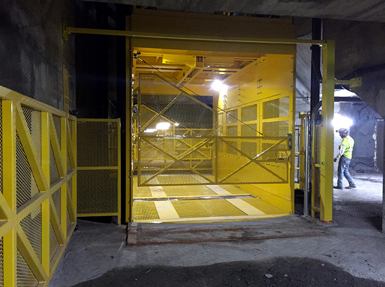 mine service cage installed underground